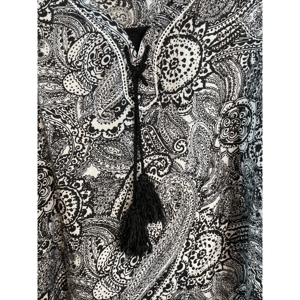 Kim Rogers Woman 3X Paisley Tunic Top Black White Tassel Boho Plus Blouse - Picture 3 of 10